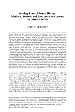 Writing Trans-Saharan History: Methods, Sources and Interpretations Across the African Divide