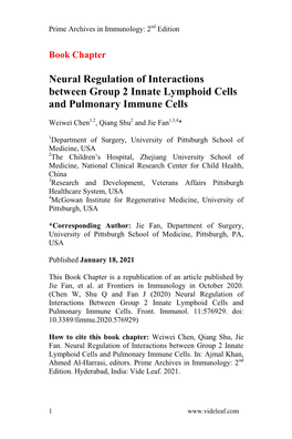 Neural Regulation of Interactions Between Group 2 Innate Lymphoid Cells and Pulmonary Immune Cells