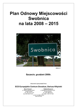 Plan Odnowy Miejscowości Swobnica Na Lata 2008 – 2015