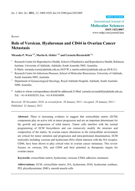 Role of Versican, Hyaluronan and CD44 in Ovarian Cancer Metastasis