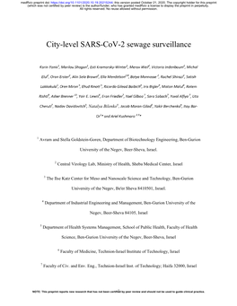 City-Level SARS-Cov-2 Sewage Surveillance