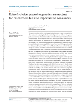 Editor's Choice: Grapevine Genetics Are Not Just for Researchers but Also