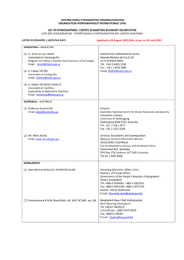 List of IHO Member States' Experts on Law of The