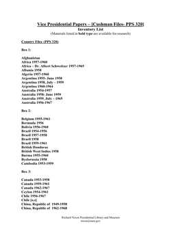 Inventory for Vice Presidential Papers (Cushman Files