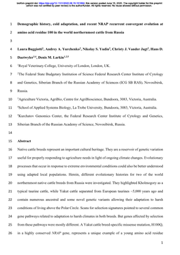 1 Demographic History, Cold Adaptation, and Recent NRAP Recurrent Convergent Evolution At