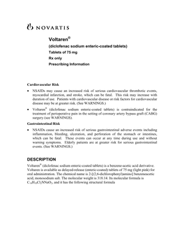 Diclofenac Sodium Enteric-Coated Tablets) Tablets of 75 Mg Rx Only Prescribing Information