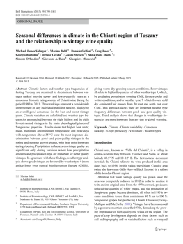 Seasonal Differences in Climate in the Chianti Region of Tuscany and the Relationship to Vintage Wine Quality