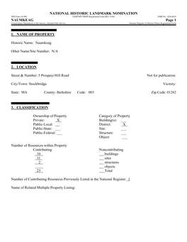 NAUMKEAG Page 1 United States Department of the Interior, National Park Service National Register of Historic Places Registration Form