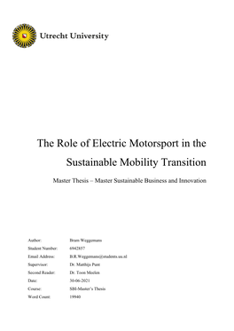 The Role of Electric Motorsport in the Sustainable Mobility Transition