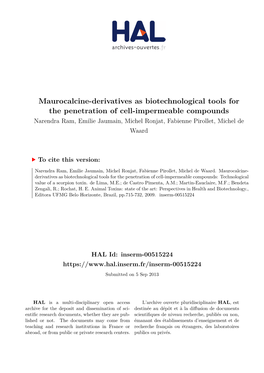 Maurocalcine-Derivatives As Biotechnological Tools for The