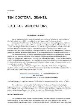 Ten Doctoral Grants. Call for Applications