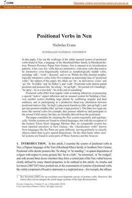 Positional Verbs in Nen