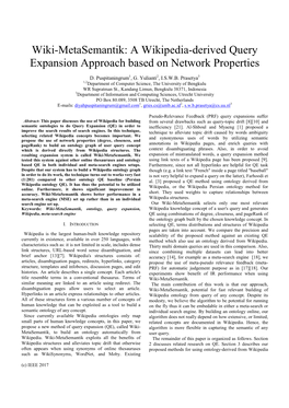 Wiki-Metasemantik: a Wikipedia-Derived Query Expansion Approach Based on Network Properties