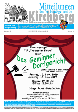 Jahrgang 49 DONNERSTAG, 14. November 2019 Nummer 46