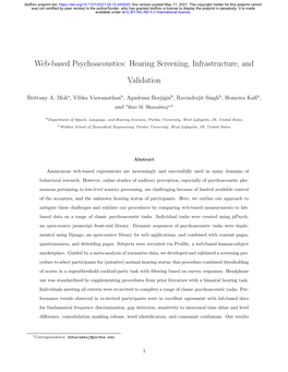 Web-Based Psychoacoustics: Hearing Screening, Infrastructure, And