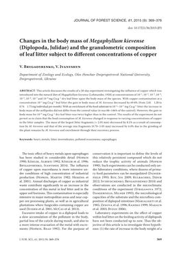 Changes in the Body Mass of Megaphyllum Kievense (Diplopoda, Julidae) and the Granulometric Composition of Leaf Litter Subject to Different Concentrations of Copper