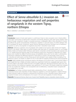 Effect of Senna Obtusifolia (L.) Invasion on Herbaceous Vegetation and Soil Properties of Rangelands in the Western Tigray, Northern Ethiopia Maru G