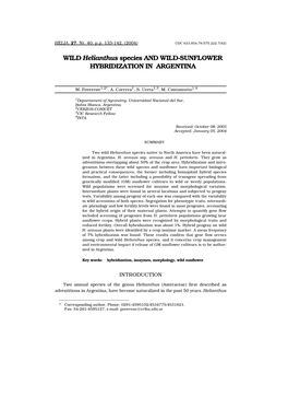 WILD Helianthus Species and WILD-SUNFLOWER HYBRIDIZATION in ARGENTINA