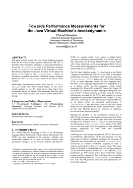 Towards Performance Measurements for the Java Virtual Machine's