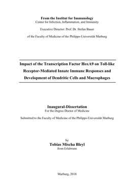 Impact of the Transcription Factor Hoxa9 on Toll-Like Receptor-Mediated Innate Immune Responses and Development of Dendritic Cells and Macrophages