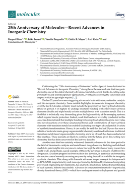 25Th Anniversary of Molecules—Recent Advances in Inorganic Chemistry