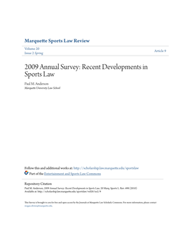 2009 Annual Survey: Recent Developments in Sports Law Paul M
