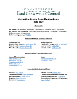 Connecticut General Assembly At-A-Glance 2019-2020