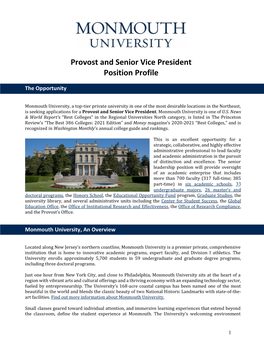 Provost and Senior Vice President Position Profile