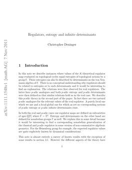 Regulators, Entropy and Infinite Determinants