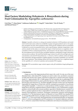 Host Factors Modulating Ochratoxin a Biosynthesis During Fruit Colonization by Aspergillus Carbonarius