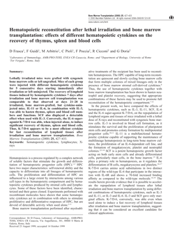 Hematopoietic Reconstitution After Lethal Irradiation and Bone