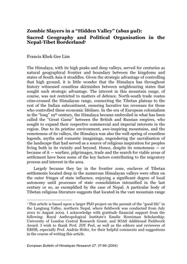 Zombie Slayers in a “Hidden Valley” (Sbas Yul): Sacred Geography and Political Organisation in the Nepal-Tibet Borderland1