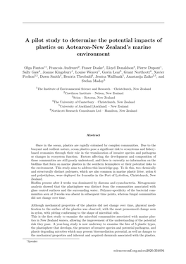 A Pilot Study to Determine the Potential Impacts of Plastics on Aotearoa-New Zealand's Marine Environment