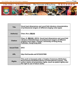 Vocal Tract Dimensions and Vocal Fold Vibratory Characteristics Title of Professional Singers of Different Singing Voice Types