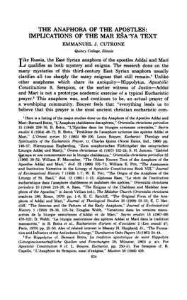 The Anaphora of the Apostles: Implications of the Mar Ε§Αύα Text Emmanuel J