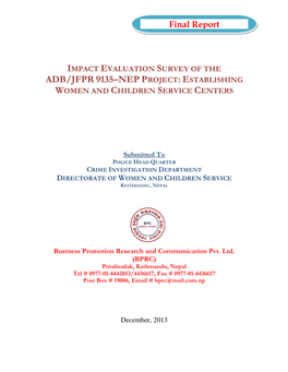 Impact Evaluation Survey of the Adb/Jfpr 9135–Nep Project: Establishing Women and Children Service Centers
