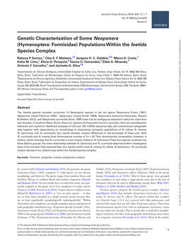 Genetic Characterization of Some Neoponera (Hymenoptera: Formicidae) Populations Within the Foetida Species Complex