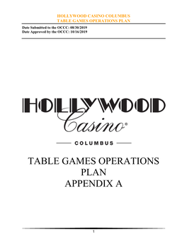 Table Games Operations Plan Appendix A