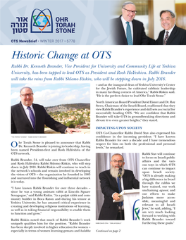 Historic Change at OTS Rabbi Dr