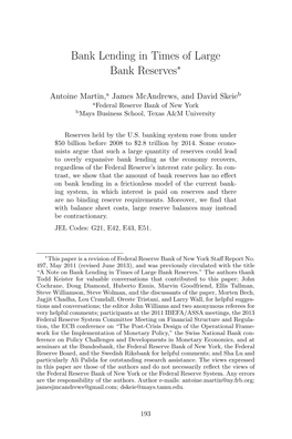 Bank Lending in Times of Large Bank Reserves∗