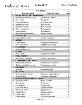 2020 Cuba Species List