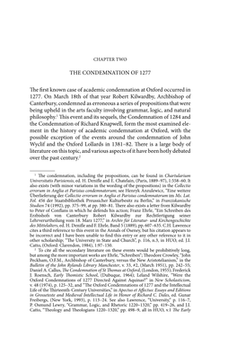 THE CONDEMNATION of 1277 the First Known Case of Academic