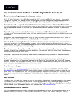 Dow Jones Partners with Sunpower to Build 4.1-Megawatt Solar Power System