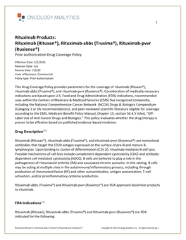 (Rituxan®), Rituximab-Abbs (Truxima®), Rituximab-Pvvr (Ruxience®) Prior Authorization Drug Coverage Policy