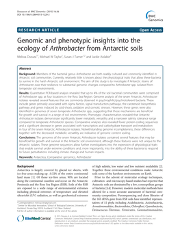 Genomic and Phenotypic Insights Into the Ecology of Arthrobacter from Antarctic Soils Melissa Dsouza1*, Michael W Taylor1, Susan J Turner1,2 and Jackie Aislabie3