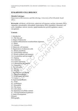 Eukaryote Cell Biology - Michelle Gehringer