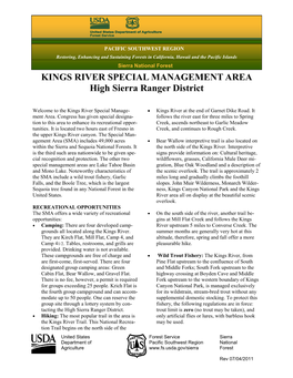 KINGS RIVER SPECIAL MANAGEMENT AREA High Sierra Ranger District