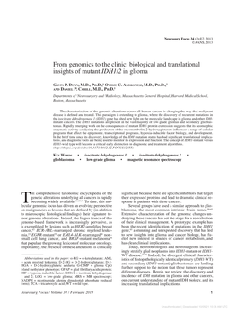 Biological and Translational Insights of Mutant IDH1/2 in Glioma