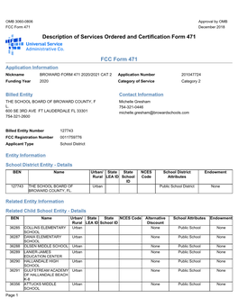 Description of Services Ordered and Certification Form 471 FCC