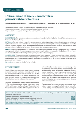 Determination of Trace Element Levels in Patients with Burst Fractures